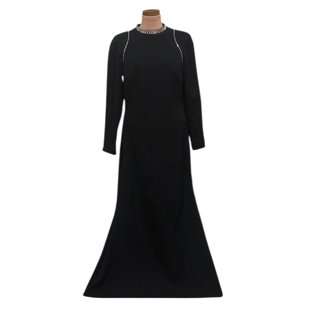 IEENA Mac Duggal Raglan Maxi Dress Size 10 Black Rhinestones